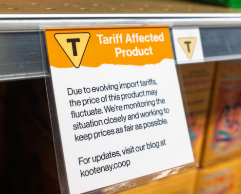 Tariff notice on display.